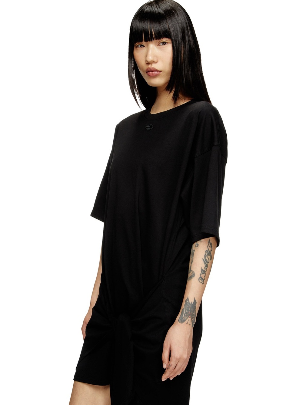 Stateside Black Midi Dress with Knot Detail